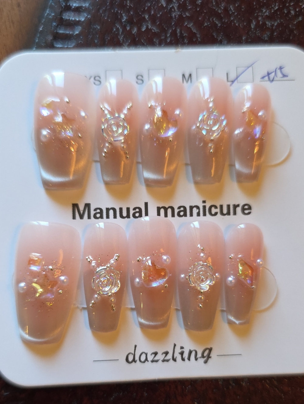 Nude Pink Decorative Press-On Nail Set Size Large